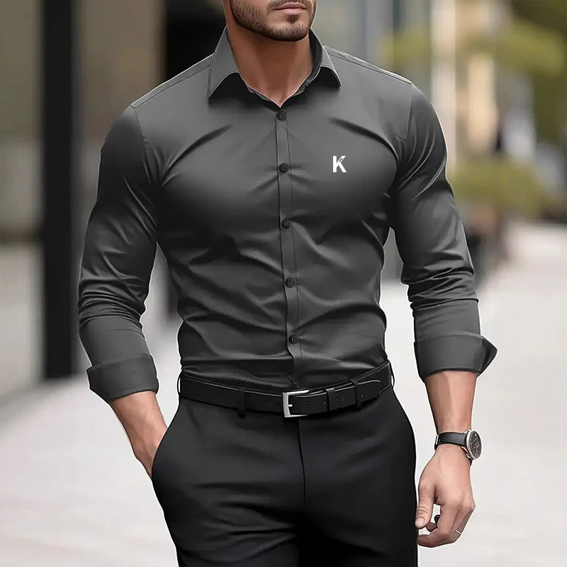 Men's Casual Long Sleeved Solid Color Slim Fit Shirt in Autumn and Winter Slightly Elastic Can Be Worn on the Inside or Outside. Camisa Extra Elastizada. 2026. Elegantes y Casual