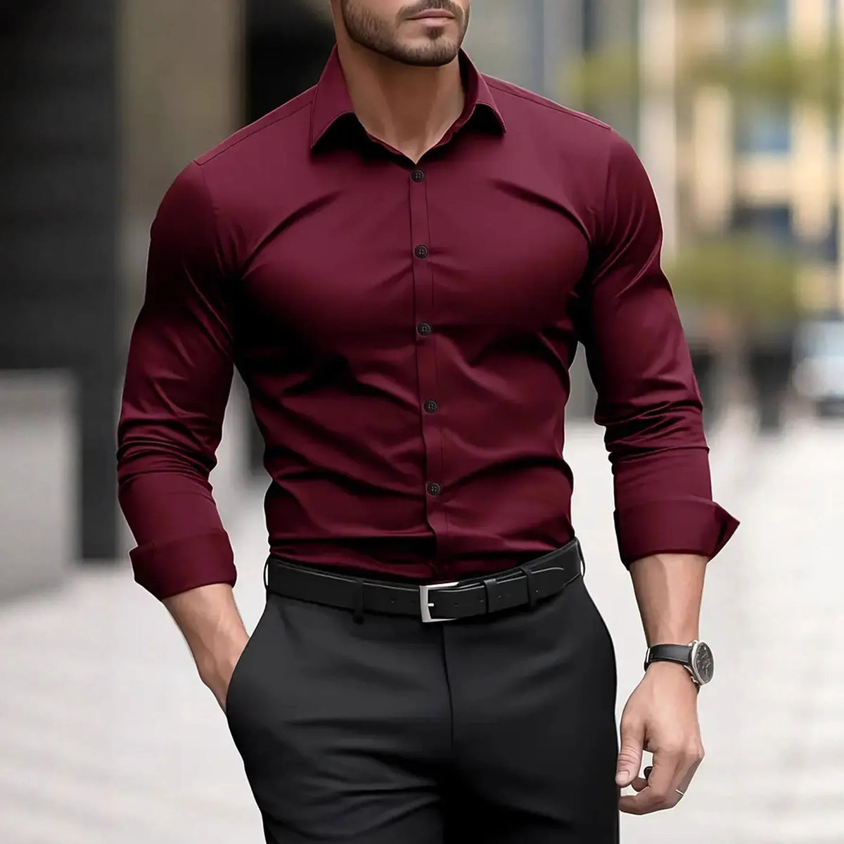 Men's Casual Long Sleeved Solid Color Slim Fit Shirt in Autumn and Winter Slightly Elastic Can Be Worn on the Inside or Outside. Camisa Extra Elastizada. 2026. Elegantes y Casual