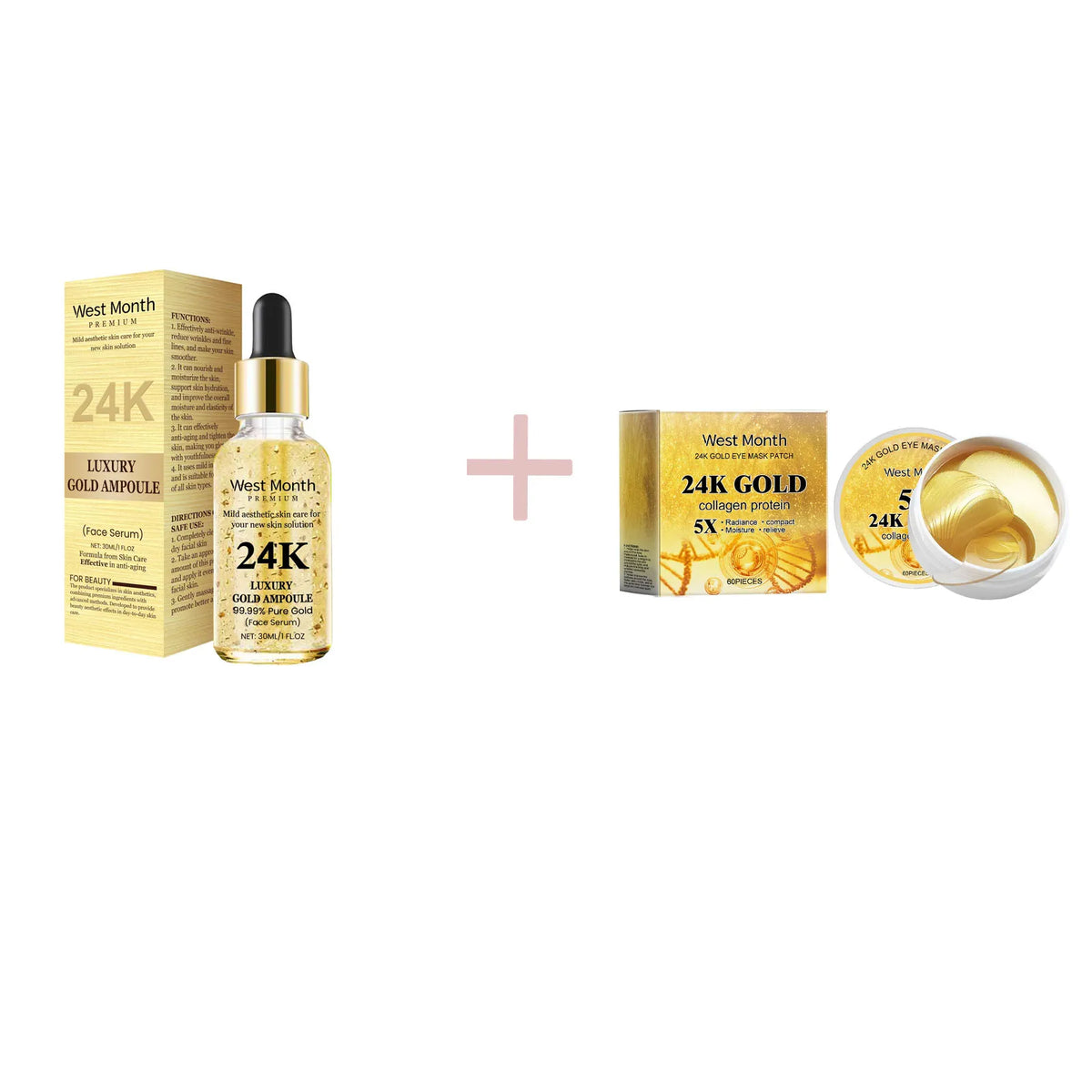 Set de Cuidado Facial de 24k Oro — Antiarugas, Desvanece Ojeras, Reafirmante, Hidratante, Reparador, Máscara para Ojos y Esencia, Cosméticos Coreanos.