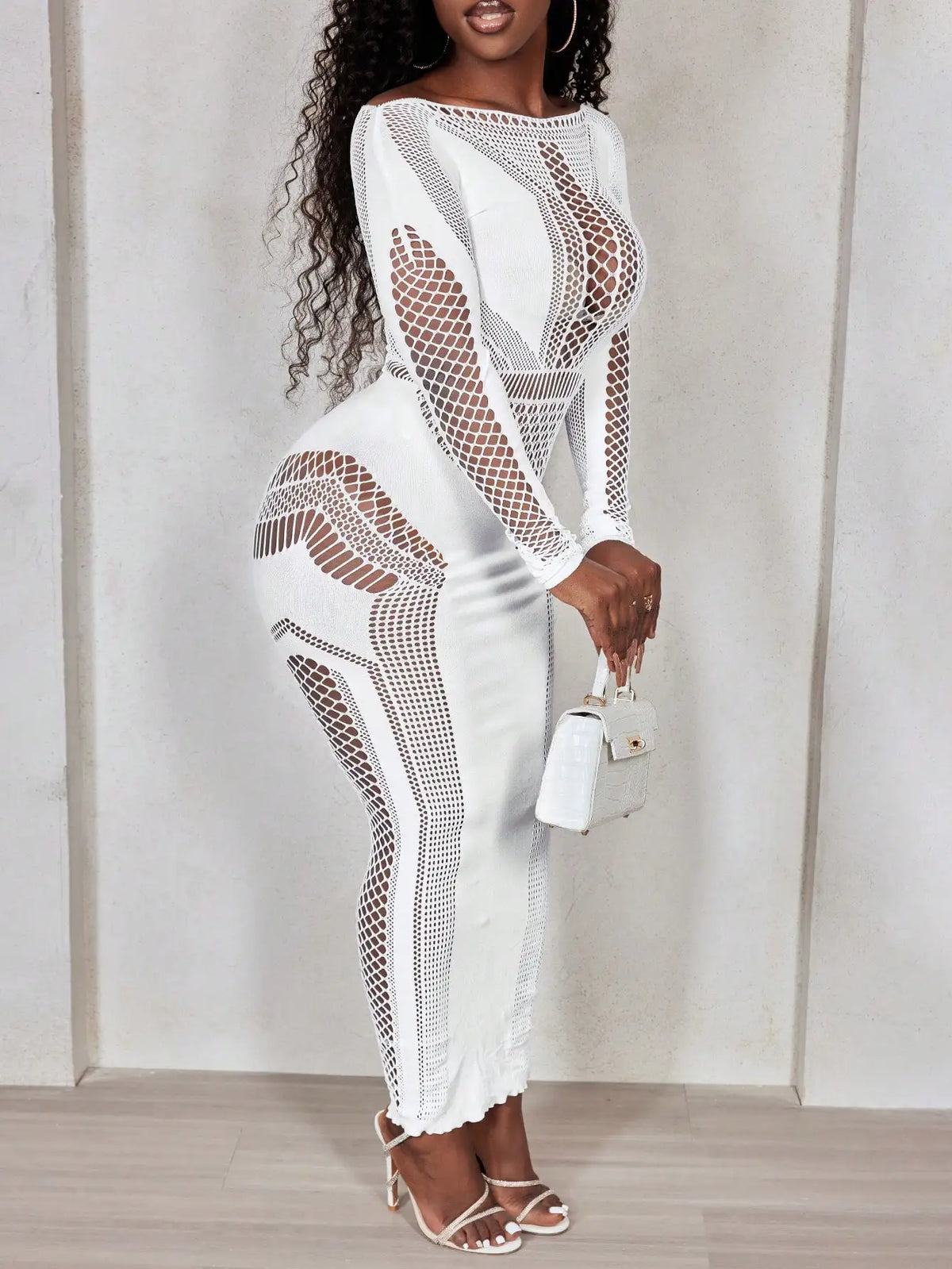 BamGleam Women's Long Sleeve Bodycon Hollow Out Mesh Dress Fall Cloth For Women 2026 Vestido Sexy Elegante y Casual