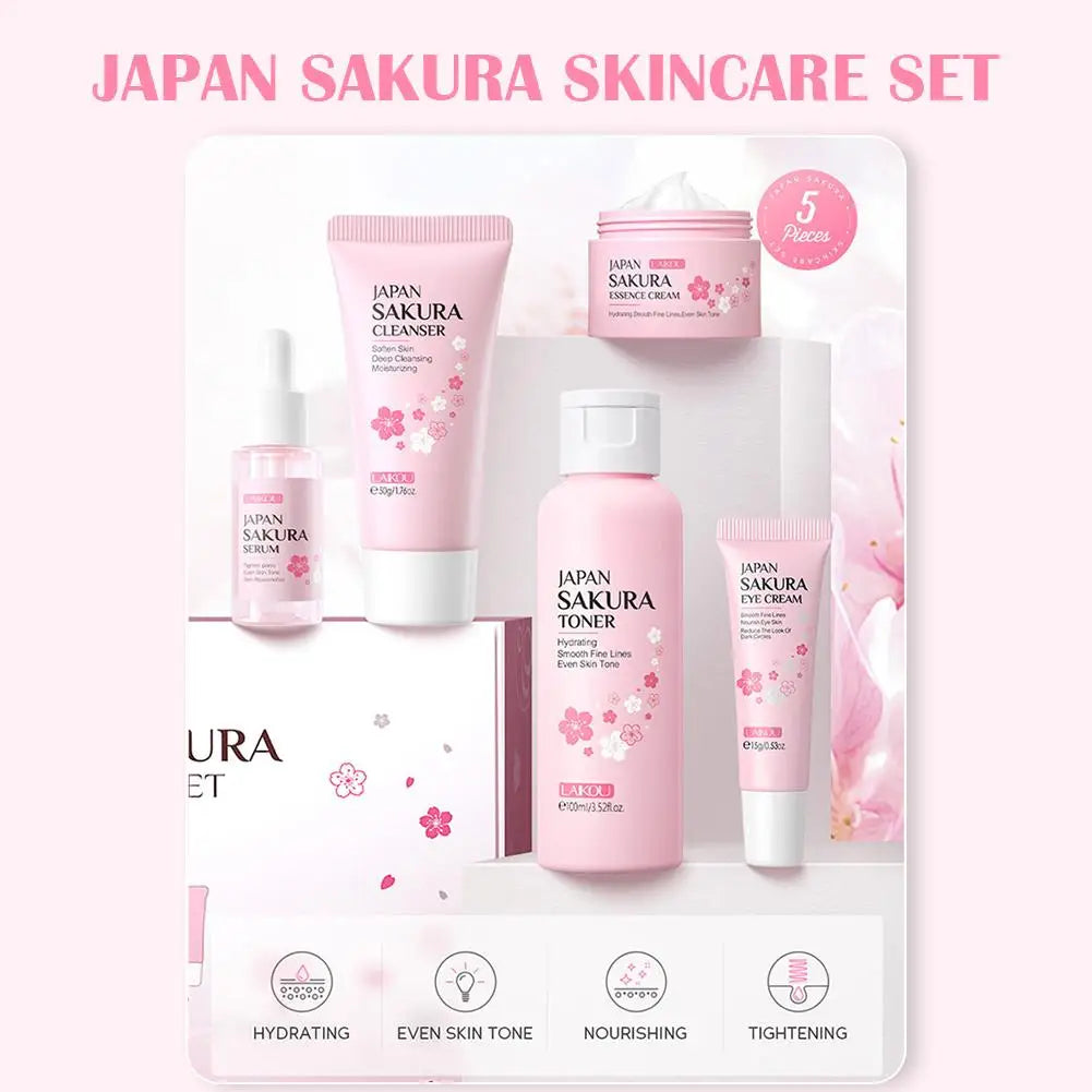 5/3pcs/Set Sakura Skin Care Sets Face Cream Serum Toner Facial Cleanser Sunscreen Eye Cream Gift Box Face Skin Care Set Product.2026 SERUM FACIAL. HUMECTANTE FACIL. REJUVENECEDOR PROTECCION CONTRA ARRUGAS FACIALES