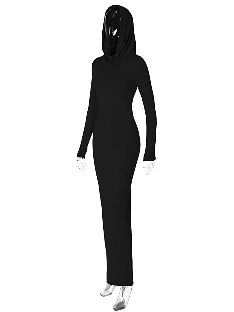 Hooded Long Dress For Women Y2k Clothes Sexy Streetwear Long Sleeve Bodycon Vestidos De Mujer Solid Robe Femme Été Back Split Diva 2026