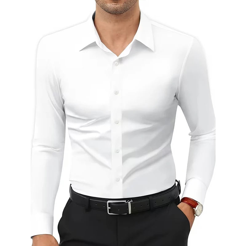Men's Casual Long Sleeved Solid Color Slim Fit Shirt in Autumn and Winter Slightly Elastic Can Be Worn on the Inside or Outside. Camisa Extra Elastizada. 2026. Elegantes y Casual