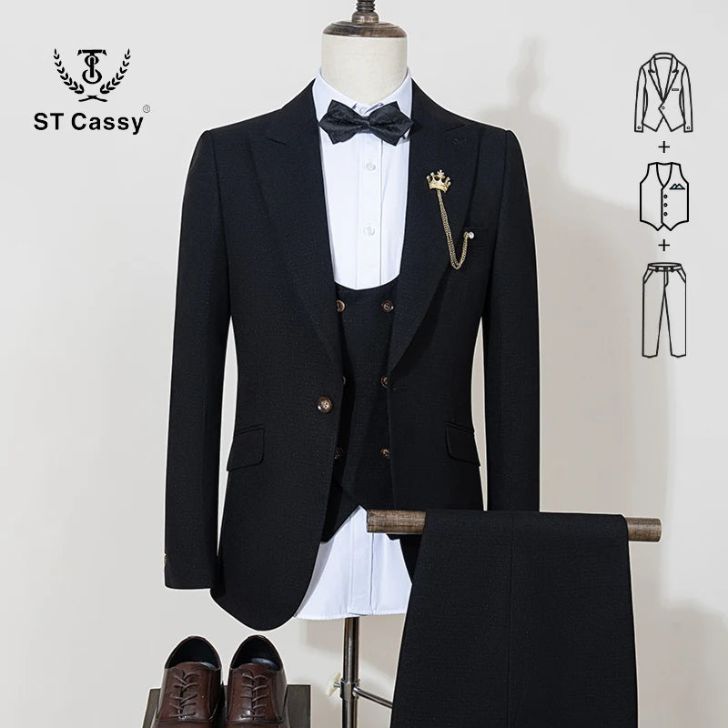 ST Cassy high quality suit men complete 3 pieces luxury Elegant Slim Fit Male Groom Wedding Party Dress Suit Business Office. 2026 Trajes Para Hombre, Bodas, Bautizos, Ocasion Elegante