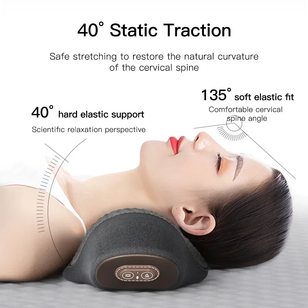 Cojín Masajeador de Cuello Eléctrico — Estirador Cervical con Calor, Vibración y Masaje, Tracción para la Espalda, Almohada Ortopédica para Dormir con Soporte