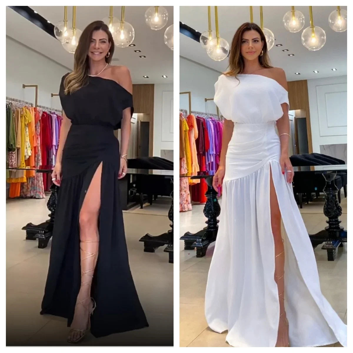 Women Straight Line Collar Dresses Short Sleeves Long Skirt Fashionable One Line Neck Split Floor Sweeping Holiday Sexy Dress 2026 Vestido Para Bodas Elegante Ocasion