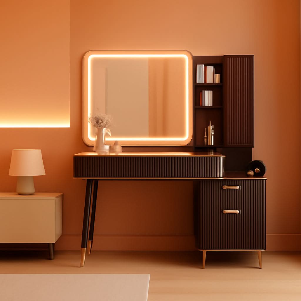 48 Inch Vanity Desk With Mirror Led Lights And Charging Station. Mesa para maquillaje, mesa para dormitorio. Mesa Moderna de maquillaje