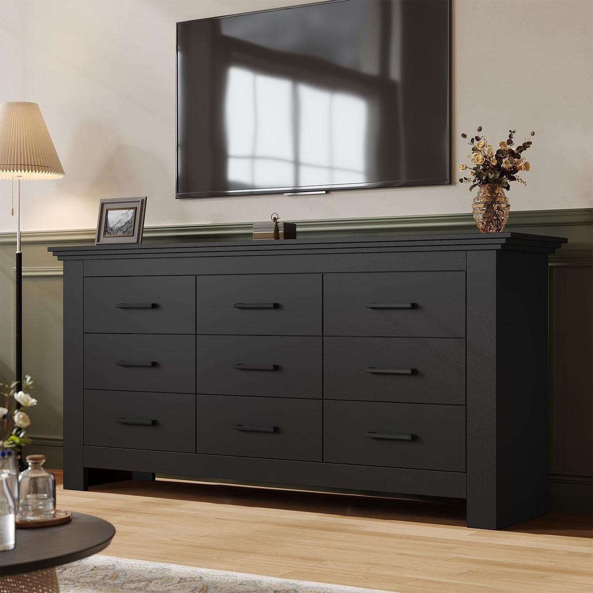 Black Vintage Ornate Solid Wood Dresser With Nine Drawers. Armario, Gavetero, Comoda, organizador