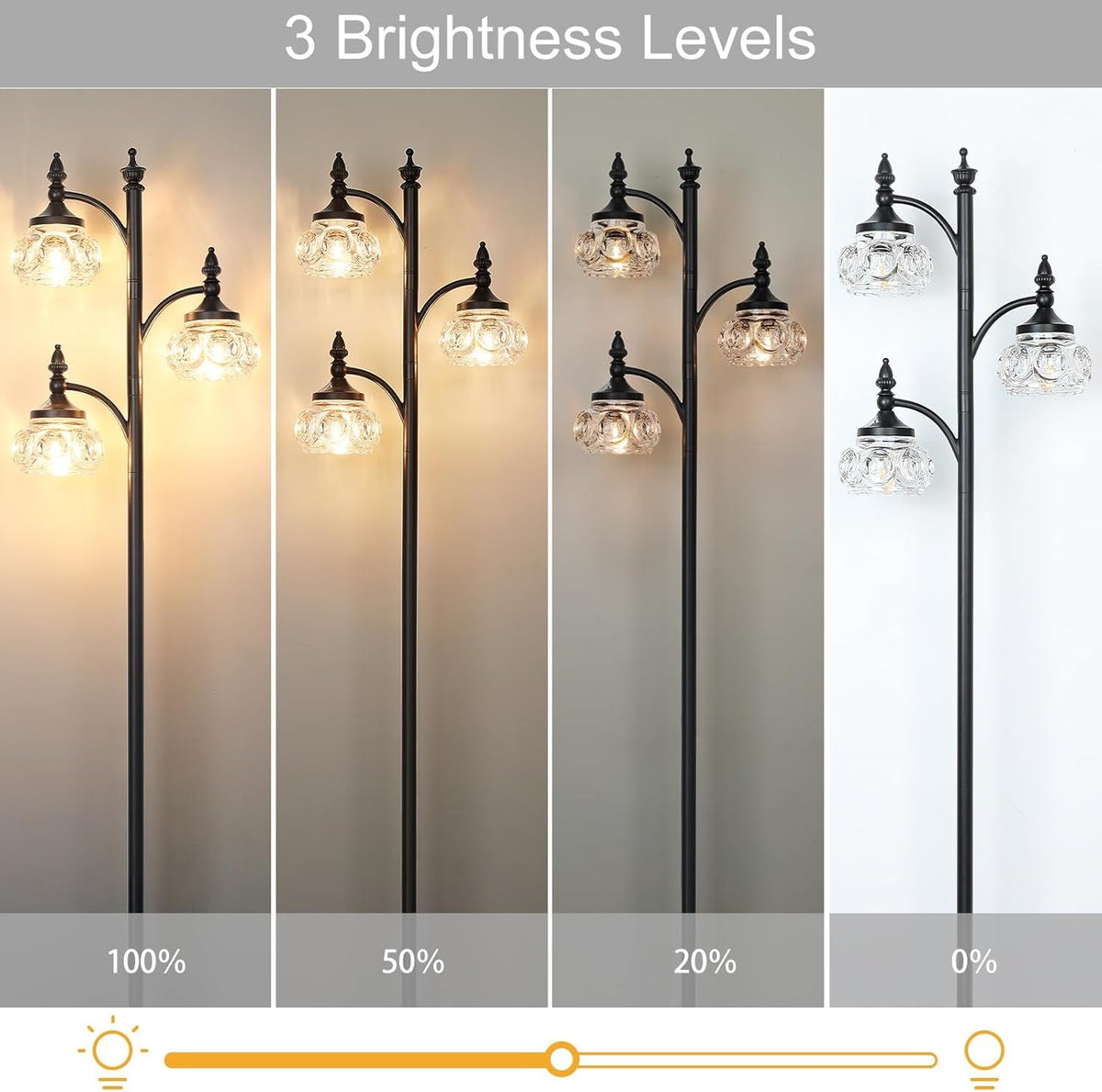 Black 66Inch Tall Floor Lamp Dimmable Bulbs Included