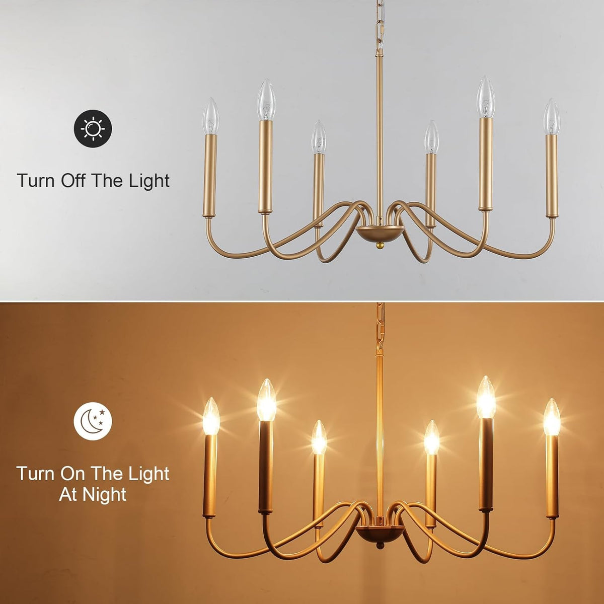 Golden Farmhouse Chandelier Dining Room Six Lights