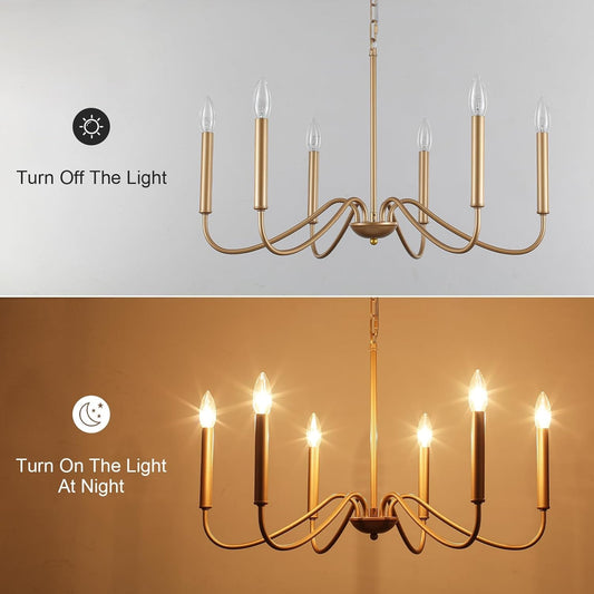 Golden Farmhouse Chandelier Dining Room Six Lights