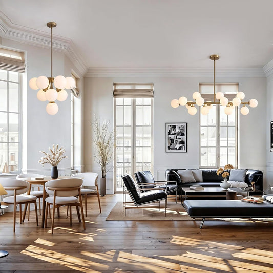 Milky White Glass Globe Sputnik Ceiling Chandelier