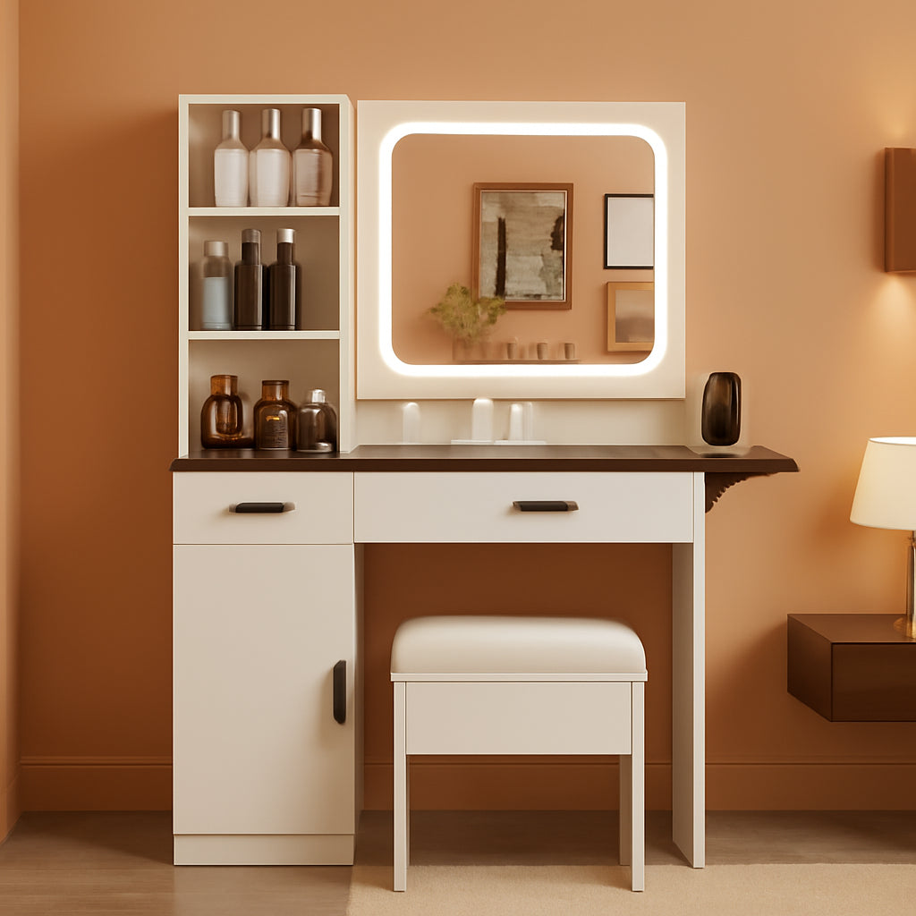 Black Farmhouse Vanity Desk With Integrated Lighting