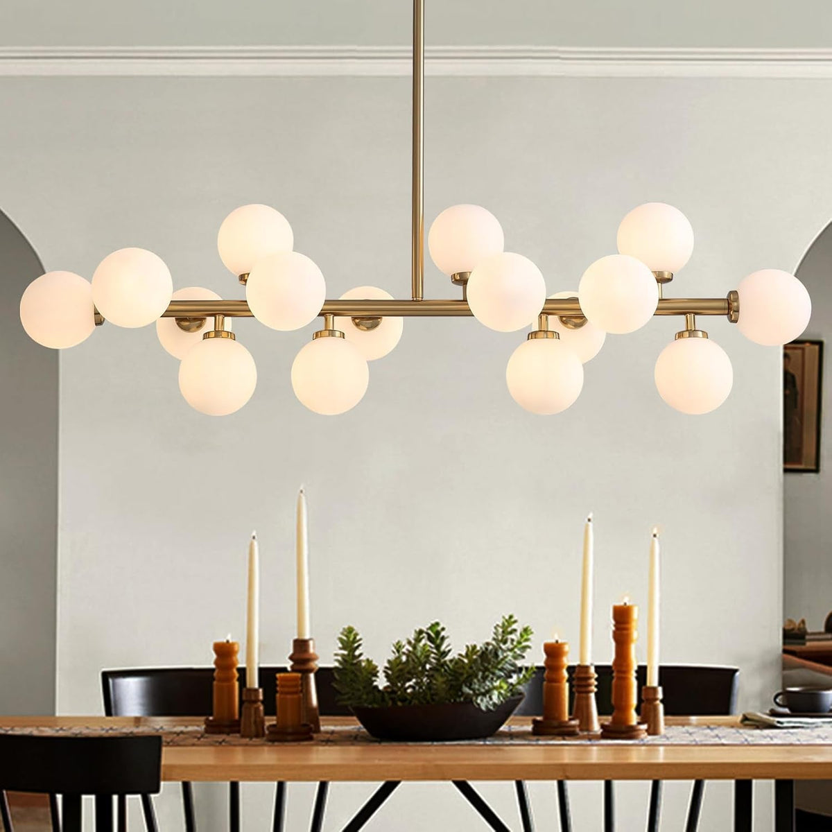 Milky White Glass Globe Sputnik Ceiling Chandelier