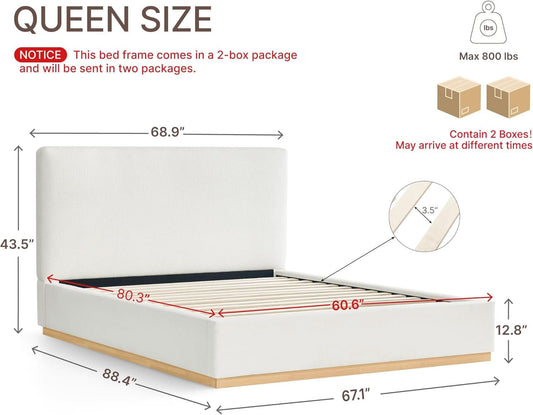 Queen Size Luxurious Upholstered Platform Bed Frame