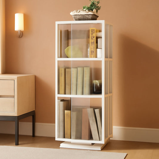 5-Tier Rotating Bookshelf With Clear Acrylic Panels