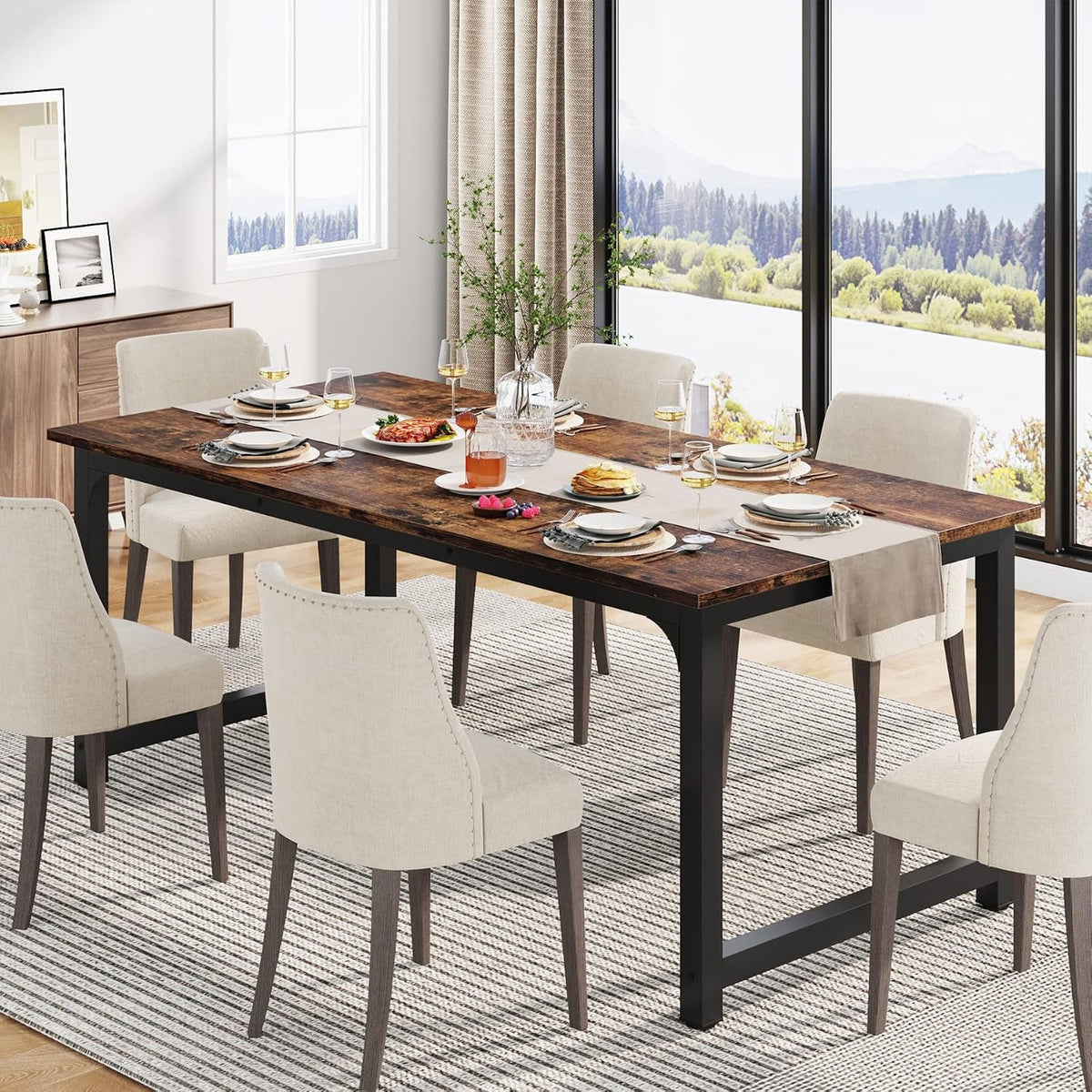 Tribesigns Brown Industrial Dining Table Metal Legs