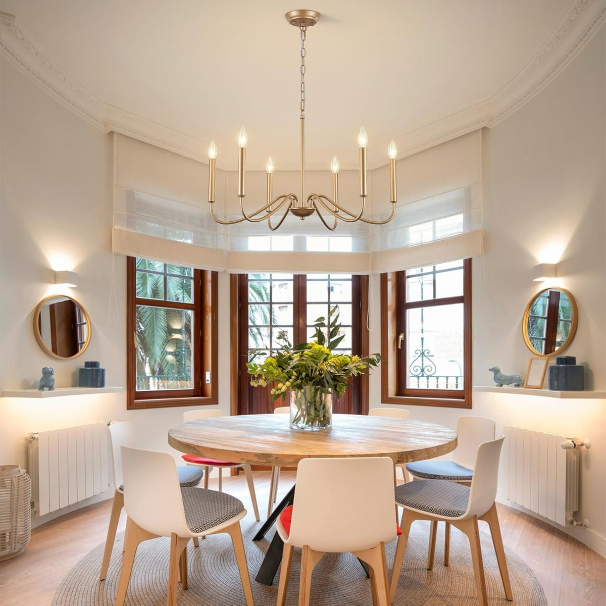 Golden Farmhouse Chandelier Dining Room Six Lights