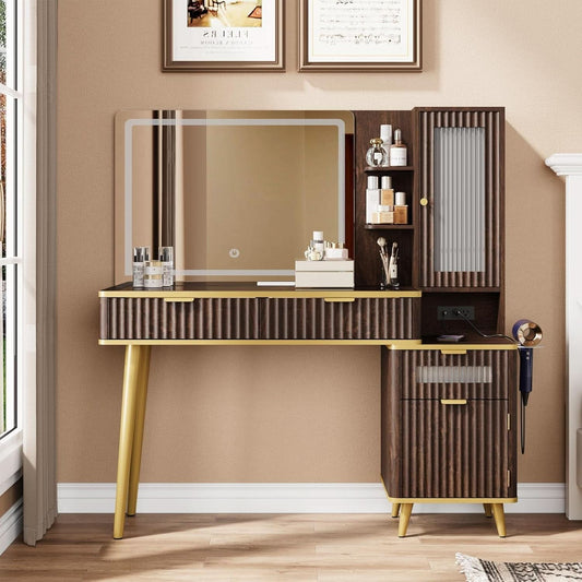 48 Inch Vanity Desk With Mirror Led Lights And Charging Station. Mesa para maquillaje, mesa para dormitorio. Mesa Moderna de maquillaje