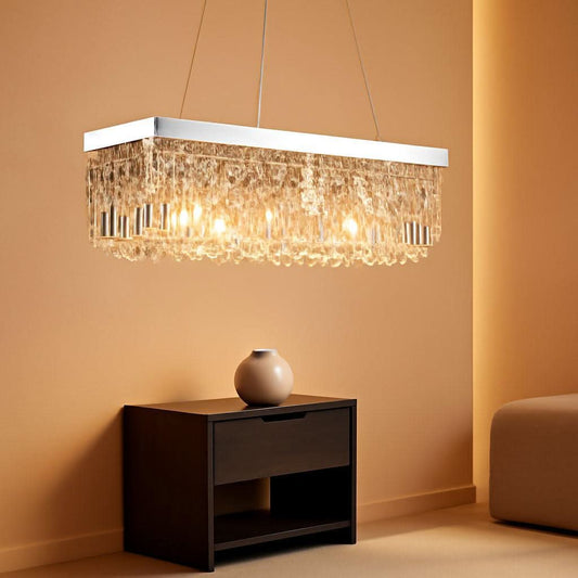 Rectangular Crystal Chandelier Thirty One Point Five Inch Dining Room